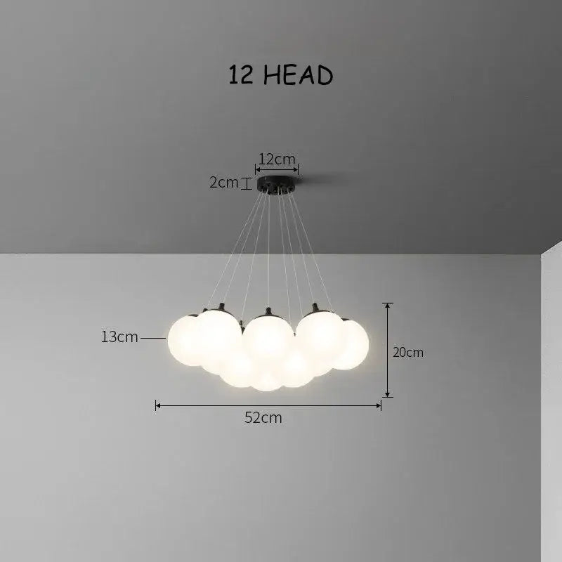 Modern cloud 12-head pendant light with frosted glass ball led bulbs and sleek black metal fixture for living room decorbites glass ball