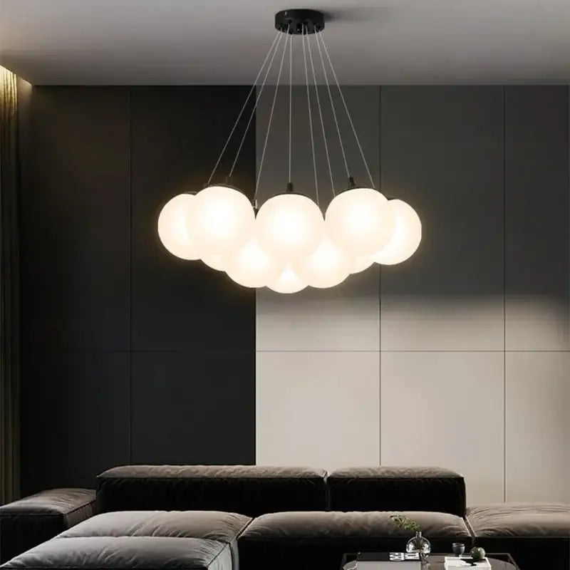 Modern cloud pendant light with frosted glass ball led spheres and black metal mount for living room decorbites glass ball
