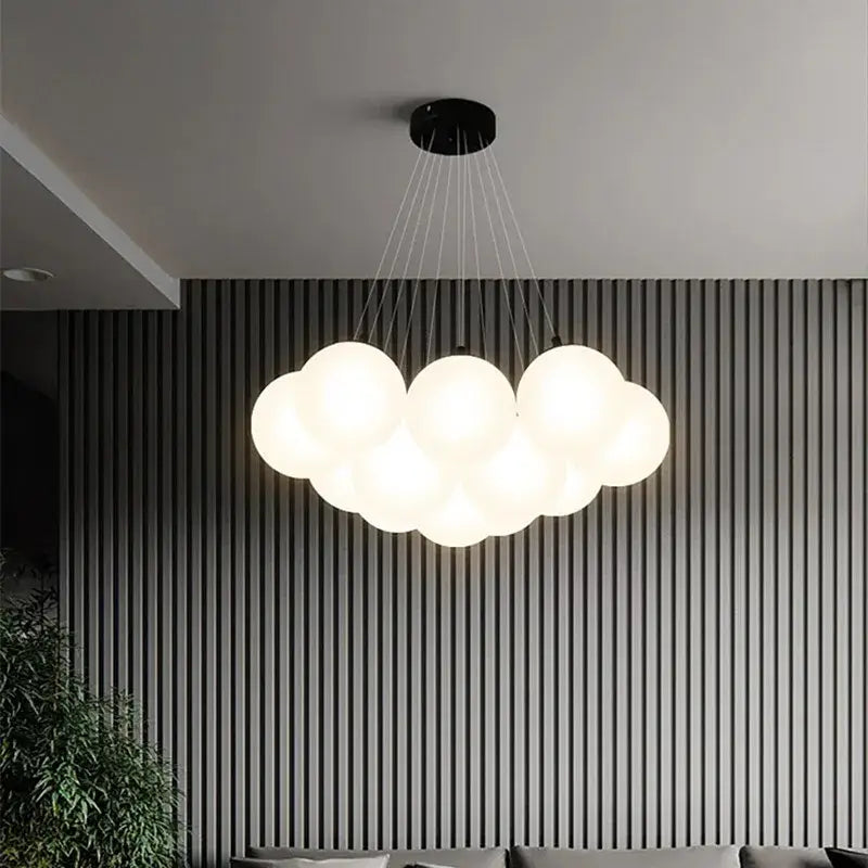 Modern cloud frosted glass ball led pendant light with multiple frosted glass spheres and black mount for living room decorbites glass ball