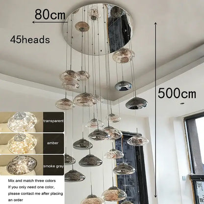 Modern cloud glass crystal pendant chandelier 80cm diameter with 45 transparent amber and smoke globe lights focal point