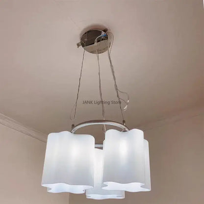 Modern cloud glass led ceiling light with three frosted white glass shades and sleek chrome frame by decorbites cloud glass