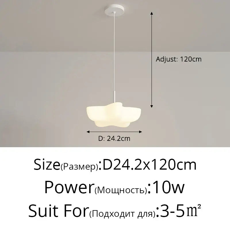Modern cloud white floating pendant light with off-white diffuser and slender white cord for dining room decorbites cloud white