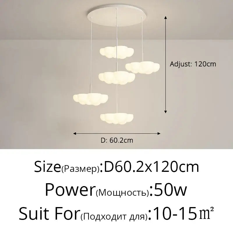 Modern cloud white floating pendant light with adjustable height and 50w power for dining room decorbites cloud white