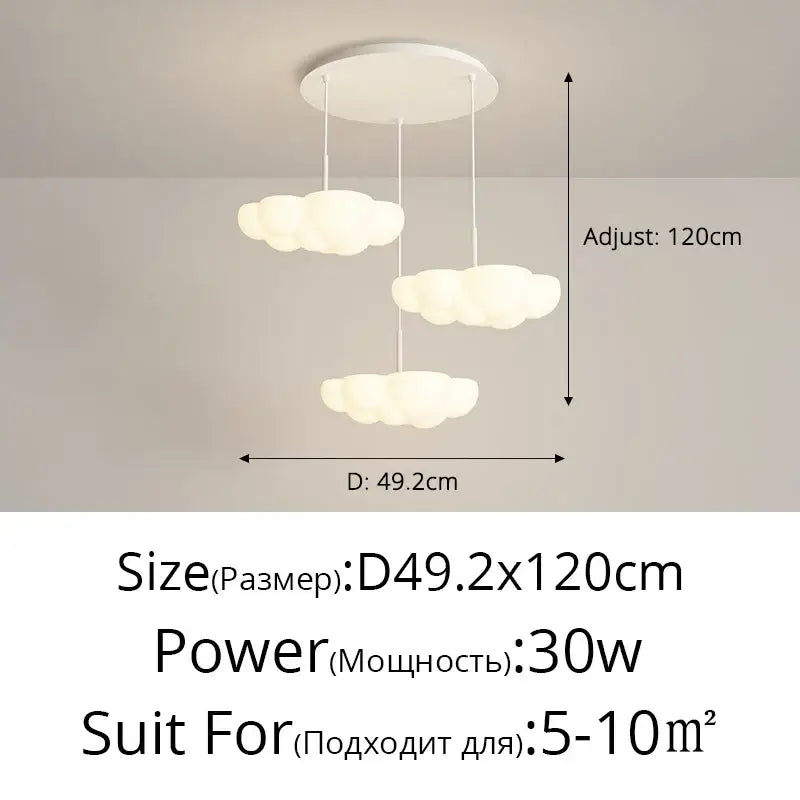 Modern cloud white floating pendant light with three soft bulbs suspended from circular ceiling mount decorbites cloud white
