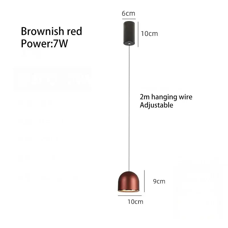 Brownish red decorbites cob pendant light with sleek cylindrical top and dome shade for modern dining room decor