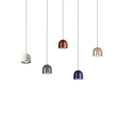 Modern cob pendant light dining room chandelier with five dome-shaped shades in white copper gold gunmetal and navy blue