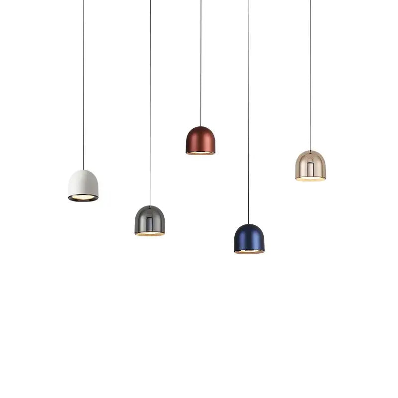Modern cob pendant light dining room chandelier with five dome-shaped shades in white copper gold gunmetal and navy blue