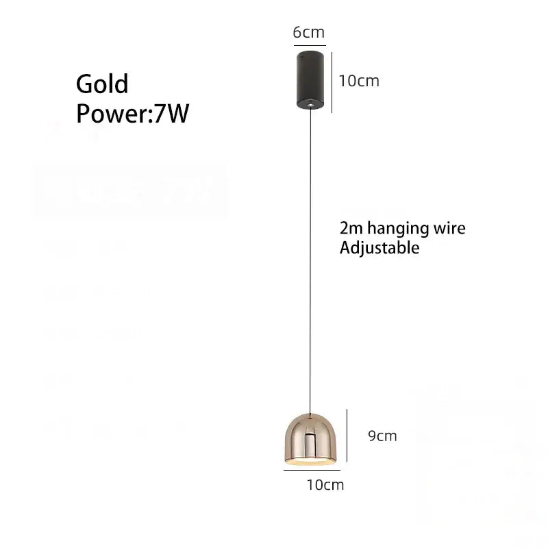 Gold-colored modern decorbites cob pendant light with sleek dome fixture and adjustable 2-meter hanging wire for dining room