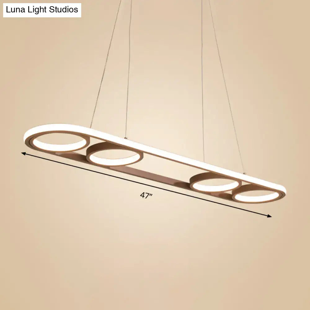 Modern coffee led ceiling pendant light with metal island lighting features three white and gold circular led rings