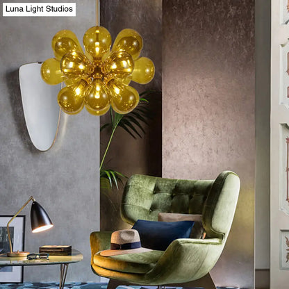 DecorBites™ Modern Cognac Glass Bubble Chandelier - 18-Head Hanging Ceiling Light Fixture