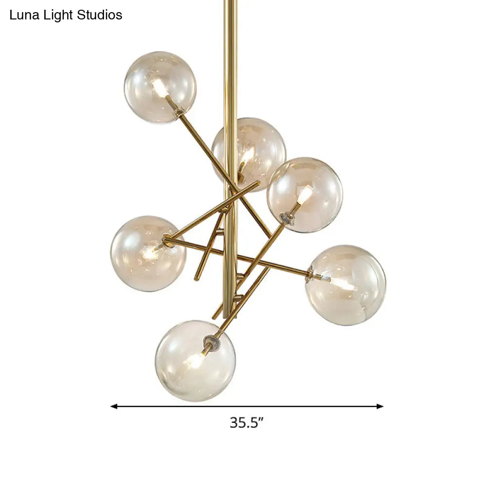 Lámpara de araña moderna con forma de globo de cristal color coñac - 6/8 cabezas, diseño de estrella - Ideal para iluminación de techo en dormitorios