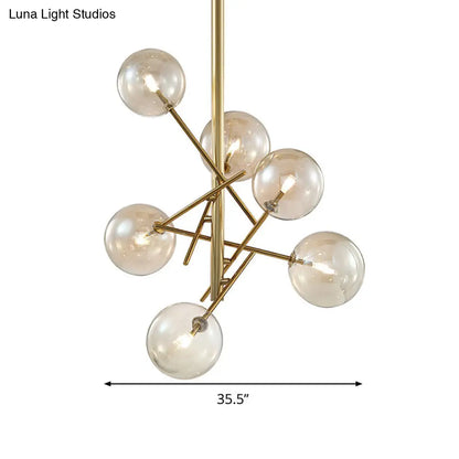 Lámpara de araña moderna con forma de globo de cristal color coñac - 6/8 cabezas, diseño de estrella - Ideal para iluminación de techo en dormitorios