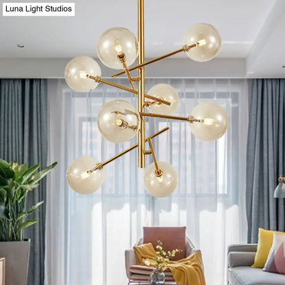 Lámpara de araña moderna con forma de globo de cristal color coñac - 6/8 cabezas, diseño de estrella - Ideal para iluminación de techo en dormitorios