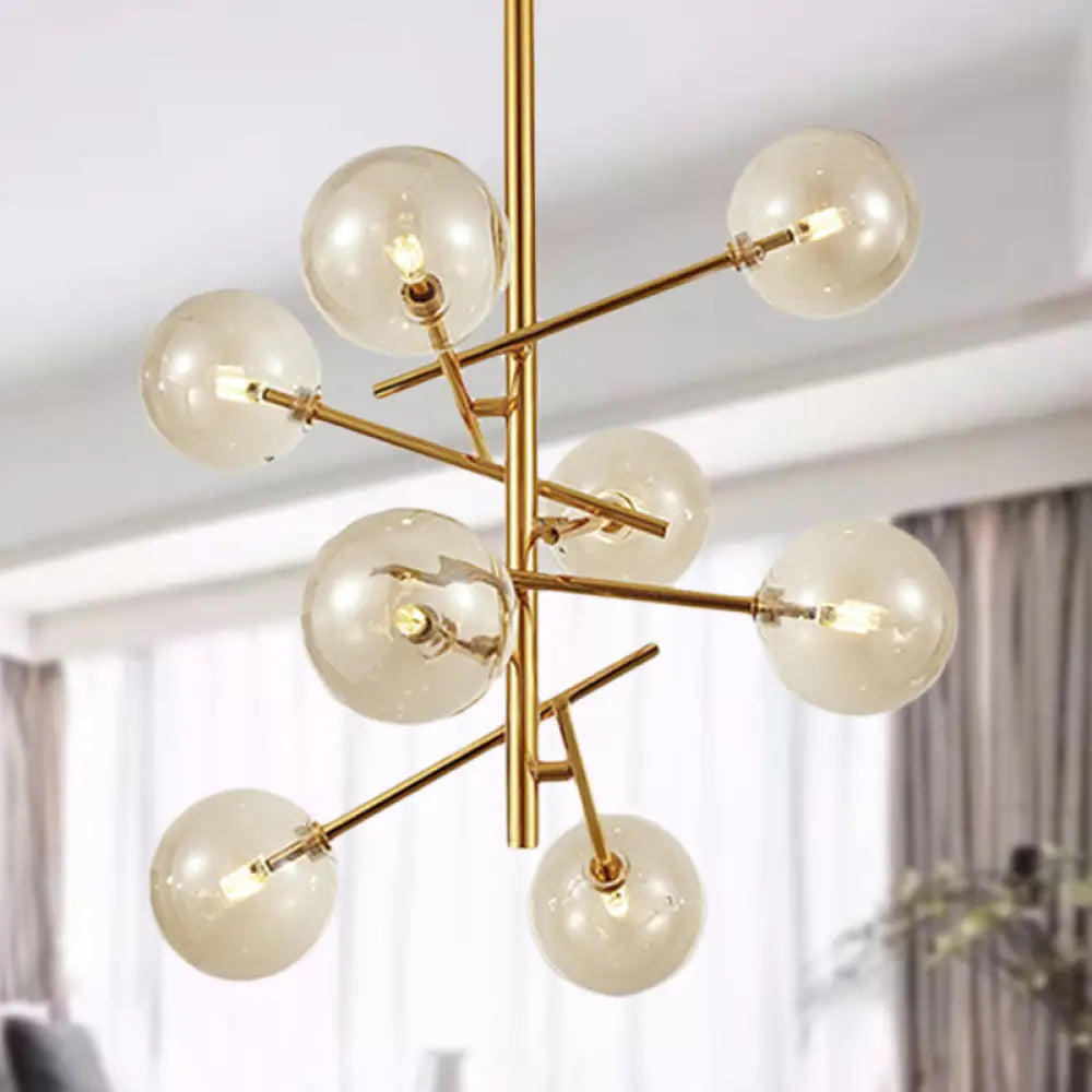 Lámpara de araña moderna con forma de globo de cristal color coñac - 6/8 cabezas, diseño de estrella - Ideal para iluminación de techo en dormitorios