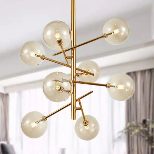 Lámpara de araña moderna con forma de globo de cristal color coñac - 6/8 cabezas, diseño de estrella - Ideal para iluminación de techo en dormitorios