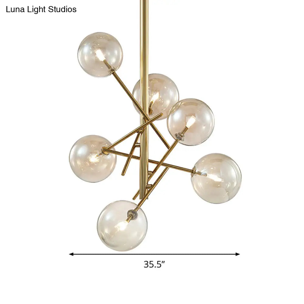 Lámpara de araña moderna con forma de globo de cristal color coñac - 6/8 cabezas, diseño de estrella - Ideal para iluminación de techo en dormitorios