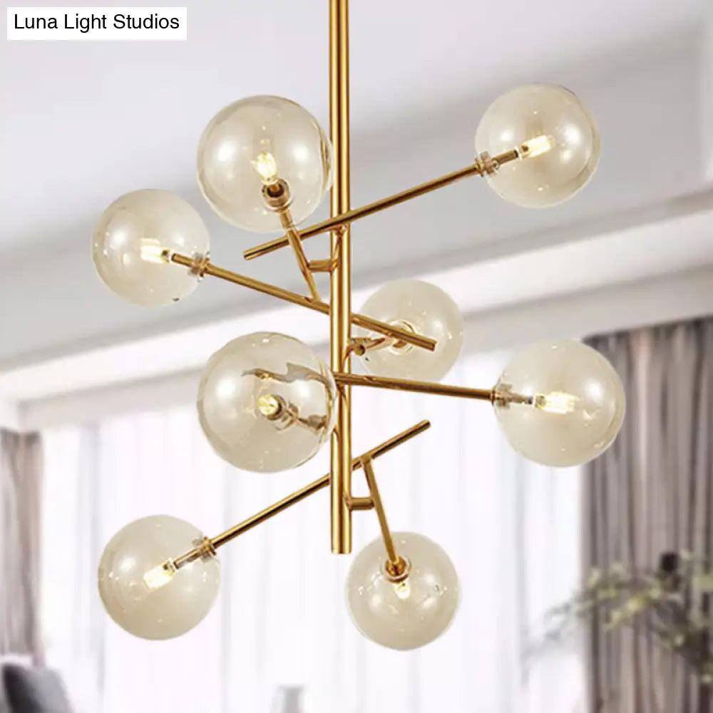 Lámpara de araña moderna con forma de globo de cristal color coñac - 6/8 cabezas, diseño de estrella - Ideal para iluminación de techo en dormitorios