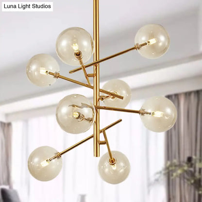 Lámpara de araña moderna con forma de globo de cristal color coñac - 6/8 cabezas, diseño de estrella - Ideal para iluminación de techo en dormitorios