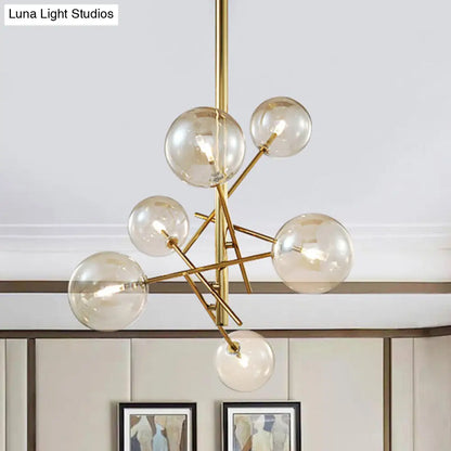 Lámpara de araña moderna con forma de globo de cristal color coñac - 6/8 cabezas, diseño de estrella - Ideal para iluminación de techo en dormitorios