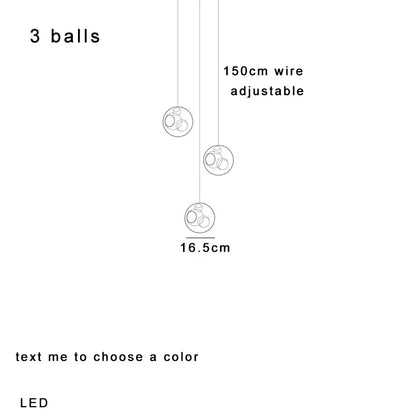 Adjustable decorbites colorful balls chandelier with three 16.5cm glass orbs and 150cm customizable wire length