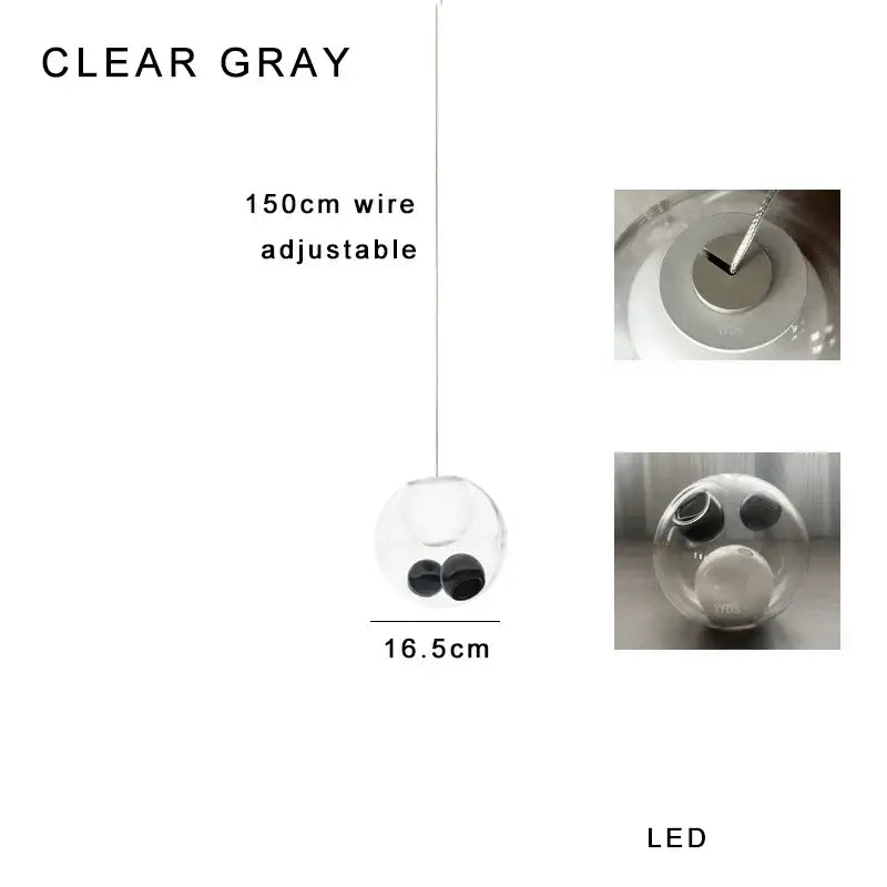 Modern clear gray spherical glass pendant light with led and 150cm adjustable wire from decorbites colorful balls chandelier