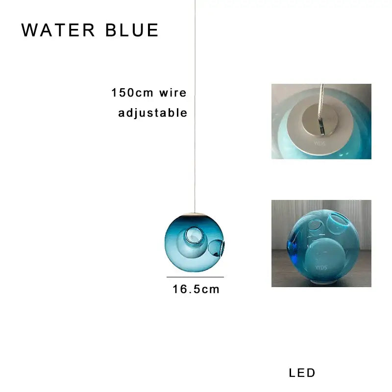Modern colorful balls chandelier dining room glass pendant light with translucent water blue sphere and 150cm adjustable wire by decorbites colorful balls
