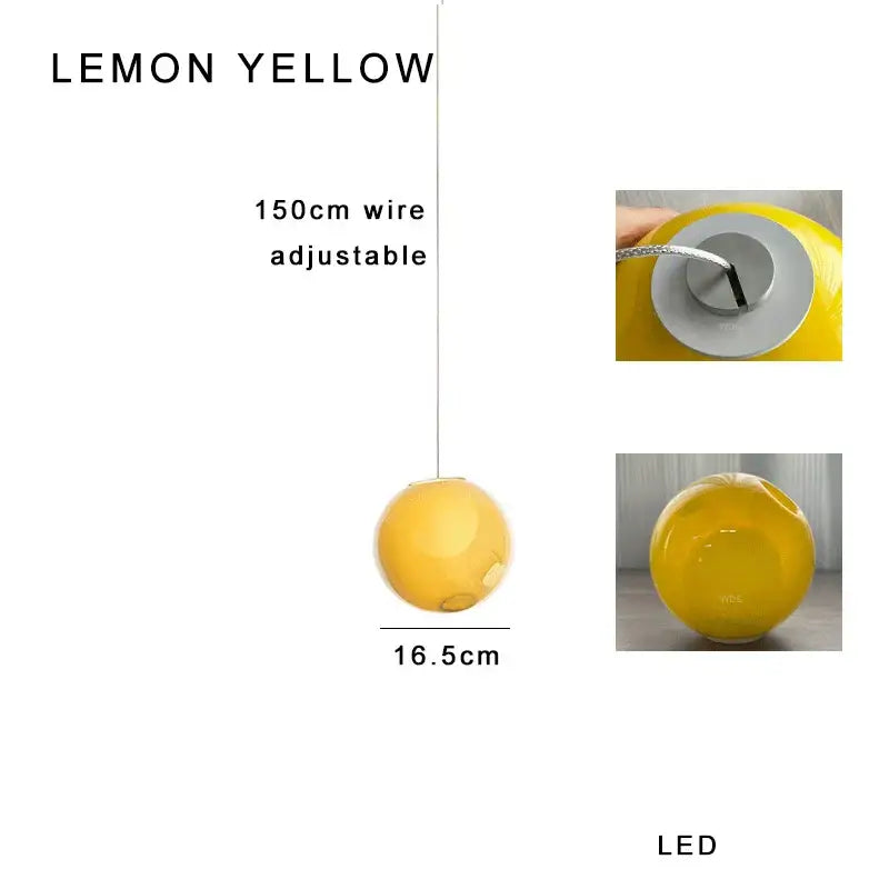 Lemon yellow spherical led pendant light with 150cm adjustable wire and 16.5cm glass globe from decorbites colorful balls chandelier