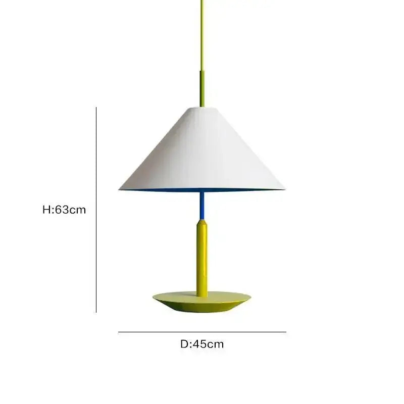 Modern colorful bucket shape led desk lamp with white conical shade yellow base and blue inner rim by decorbites