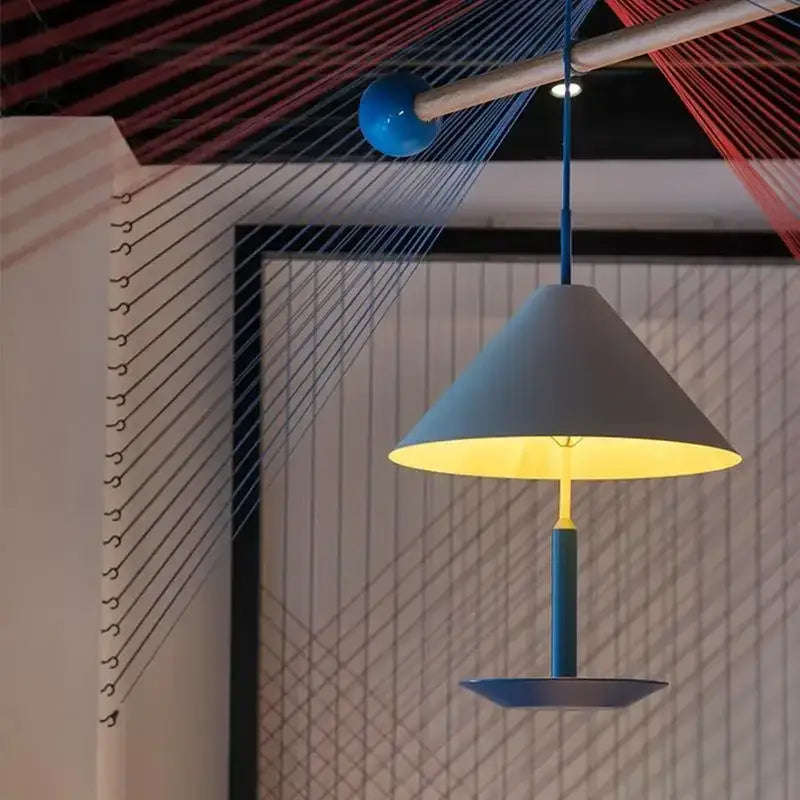 Modern colorful bucket shape led desk lamp with a matte gray conical shade and blue stem for bedroom decorbites bucket shape lighting