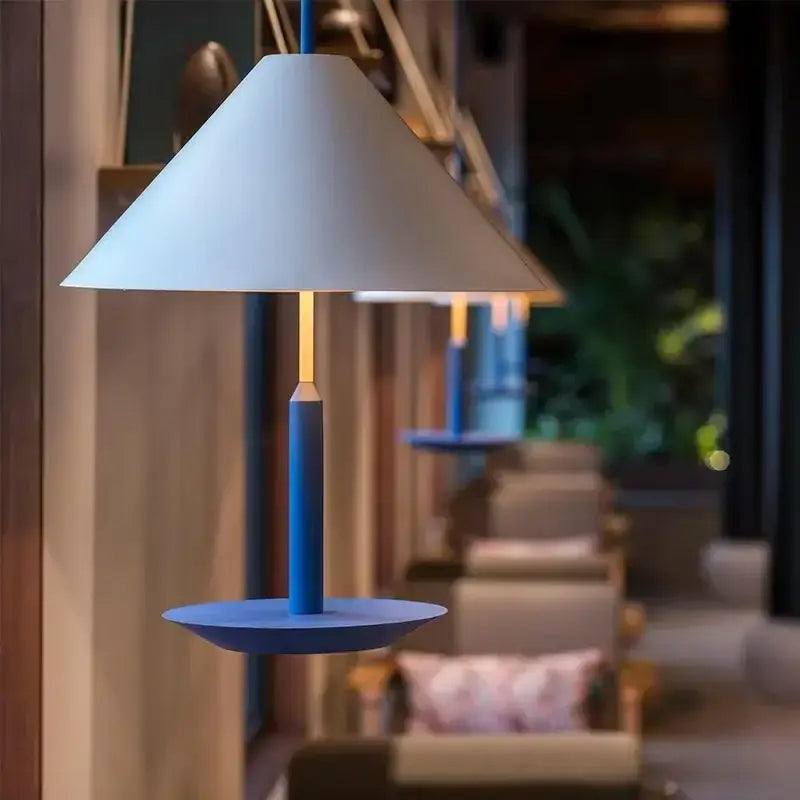 Modern colorful bucket shape led desk lamp with white conical shade and vibrant blue stem ideal for bedroom decorbites bucket shape