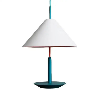 A modern colorful decorbites bucket shape led desk lamp with white conical shade and teal red accents for bedroom decor