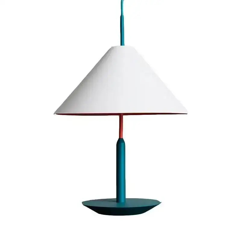 A modern colorful decorbites bucket shape led desk lamp with white conical shade and teal red accents for bedroom decor