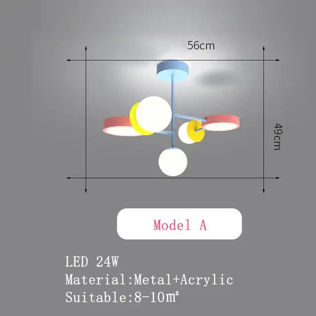 Modern colorful cartoon led chandelier light with multi-colored spherical acrylic fixtures and metal frame for kids bedroom