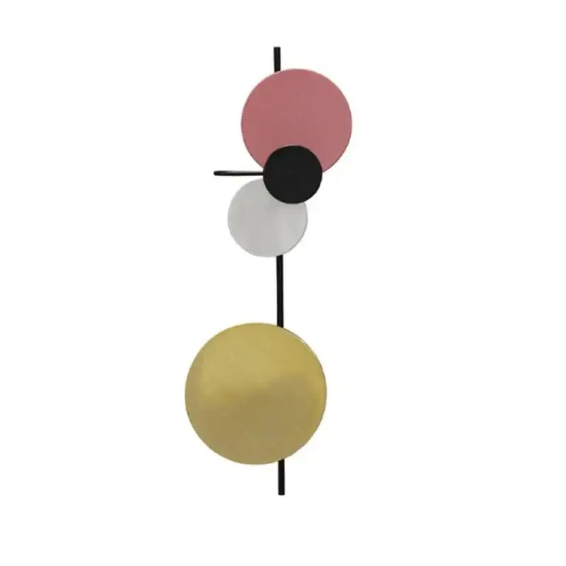 Modern colorful circle metal wall lamp with four pink black white and gold discs on a slender black rod for bedroom decorbites colorful circle