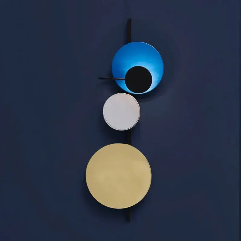 Modern colorful circle metal wall lamp with three stacked blue white and gold shades for bedroom decorbites colorful circle decor