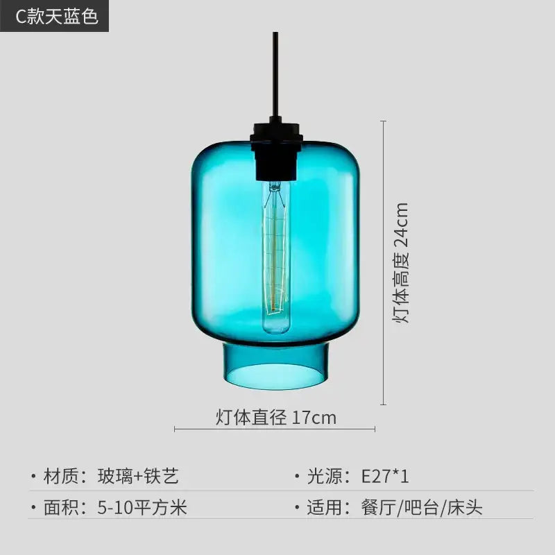 Translucent turquoise geometric glass pendant light with black metal fixture and exposed edison bulb for kitchen decorbites pendant lights