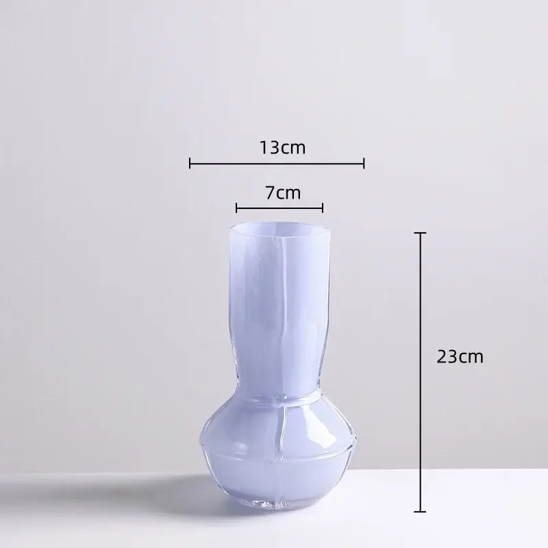 A translucent lavender glass colorful geometric vase with fluted hourglass silhouette and faceted base for living room decorbites colorful geometric set