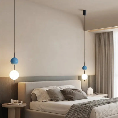 Blue spherical pendant light with white glass ball led shades for dining room decorbites glass ball design