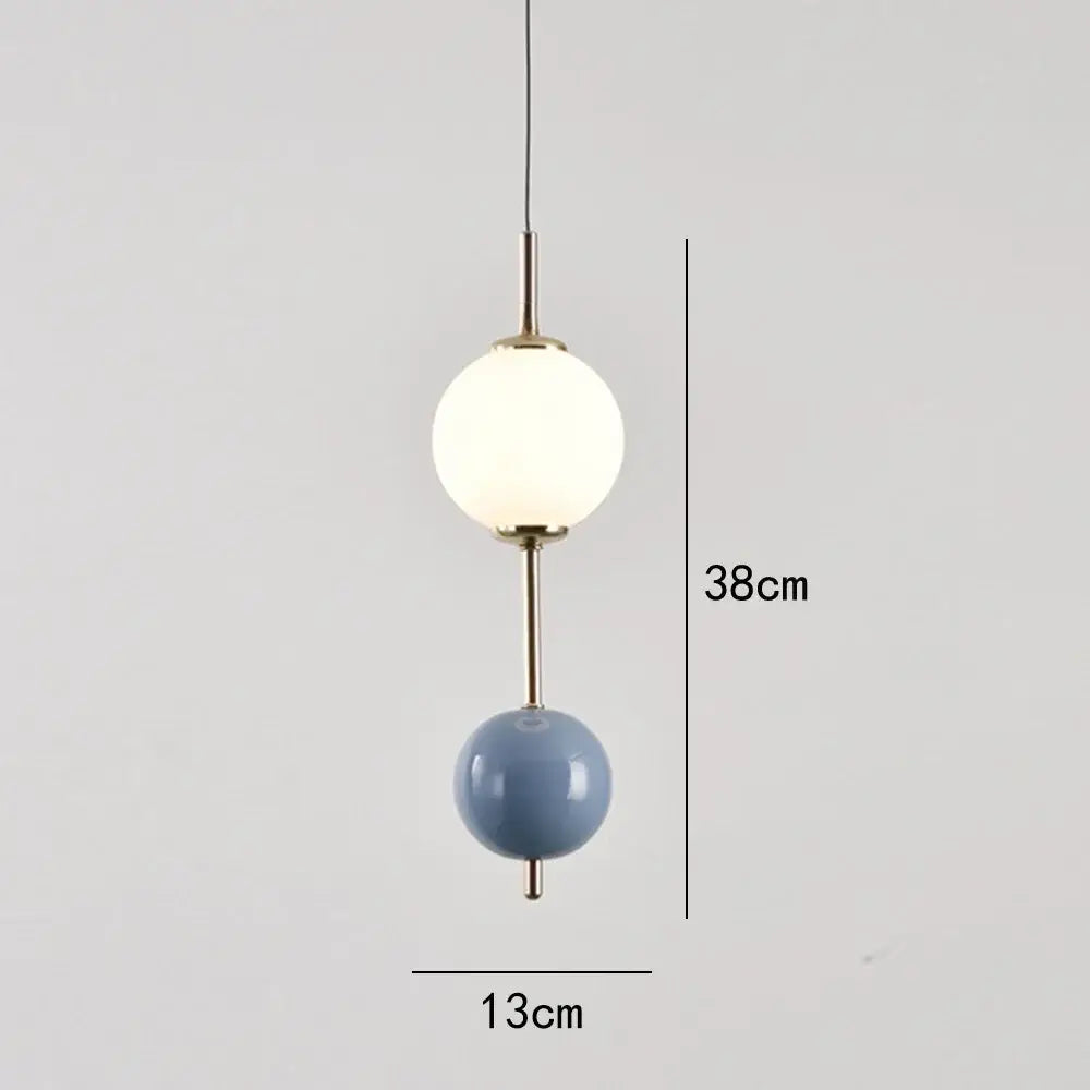 Modern colorful glass ball led pendant light with frosted white globe and glossy blue ceramic sphere for dining room decorbites