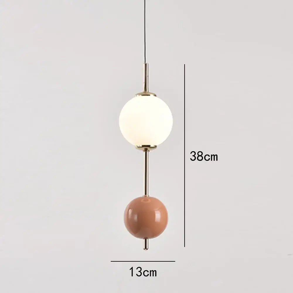 Modern colorful glass ball led pendant light with frosted white glass and matte terracotta ceramic orbs by decorbites