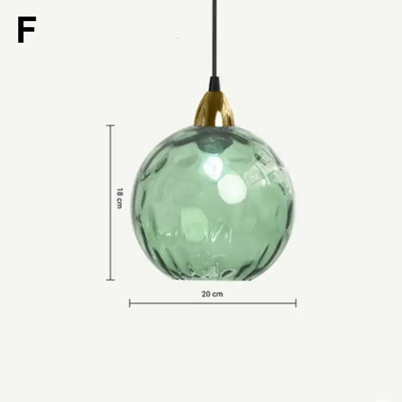 Modern colorful decorbites glass ball lustre pendant light with textured green glass and brass fixture for kitchens