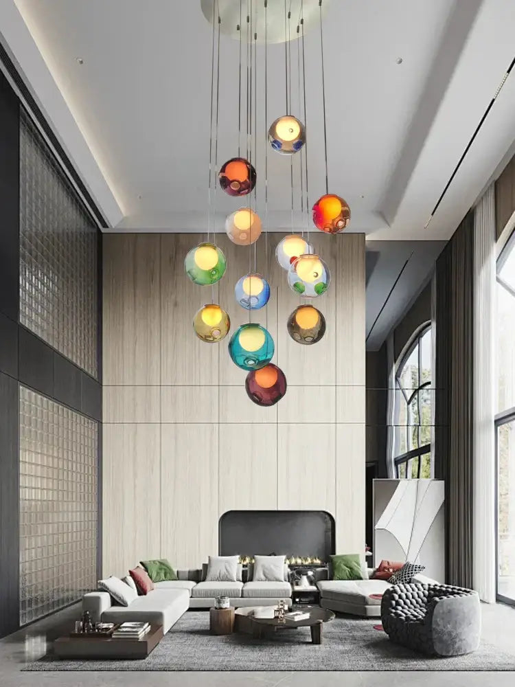 Modern colorful glass ball pendant light with translucent orbs for dining room featuring decorbites glass ball design