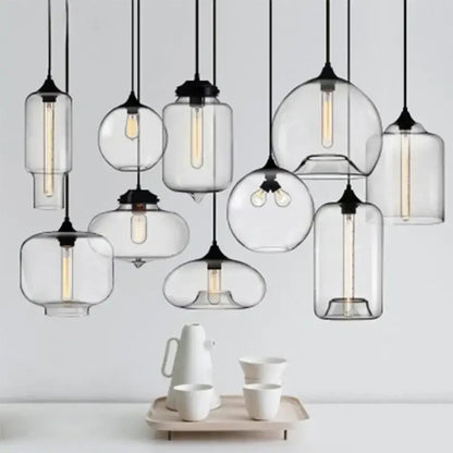 Modern colorful decorbites glass bowl pendant lights with clear glass and black metal fixtures for kitchen dining room decor