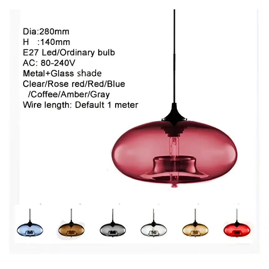 A sleek modern glass bowl pendant light with a translucent red shade and exposed e27 led bulb for kitchen decorbites pendant lights