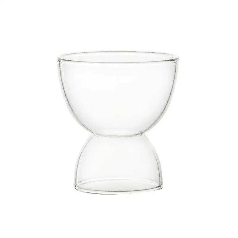 Clear glass modern dessert ice cream cup with two connected rounded sections for stylish dessert ice serving