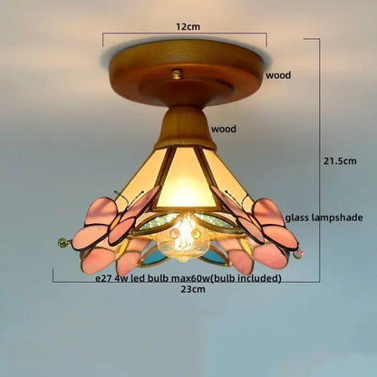 Modern colorful glass led ceiling lamp with wooden base and pink butterfly motifs for living room decorbites colorful glass style