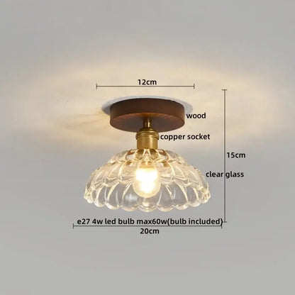 Modern colorful glass led ceiling lamp with dark wood base brass copper socket and intricate clear glass shade decorbites colorful glass