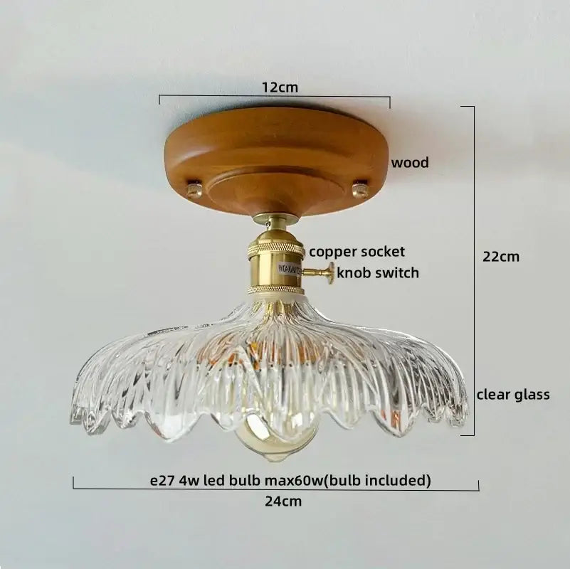 A clear glass pendant ceiling lamp with fluted petal design and warm wood mount for modern decorbites colorful glass led lighting