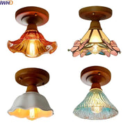 Modern colorful glass led ceiling lamp with decorbites colorful glass shades and wooden fixtures for living room decor