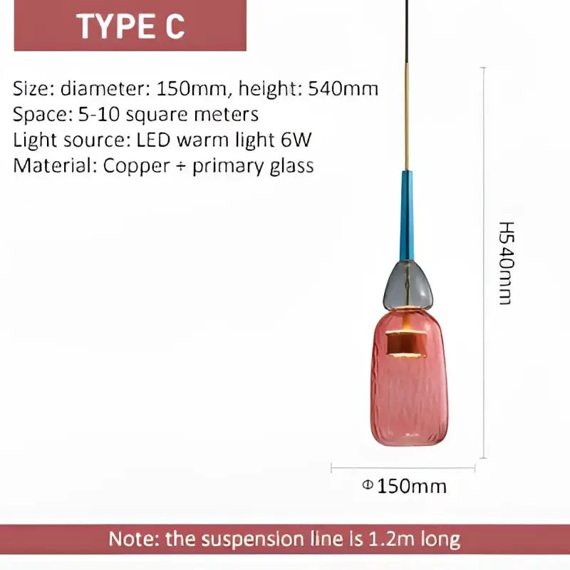 A pink colorful glass LED pendant light with copper design ideal for modern kitchen dining room pendant lights